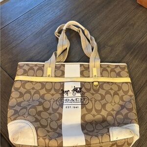Coach Brown and Cream Leatherware Tote